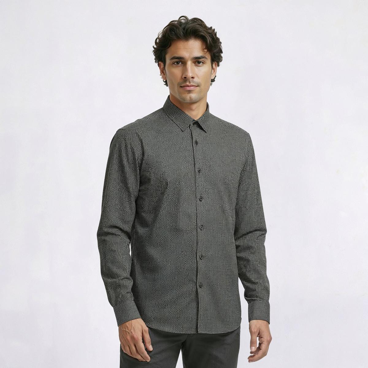Mens Christian Aujard Regular Fit Stretch Dress Shirt-Olive Print