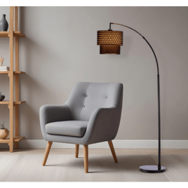 HomeRoots 71in. Brown & Black Arched Floor Lamp With Drum Shade