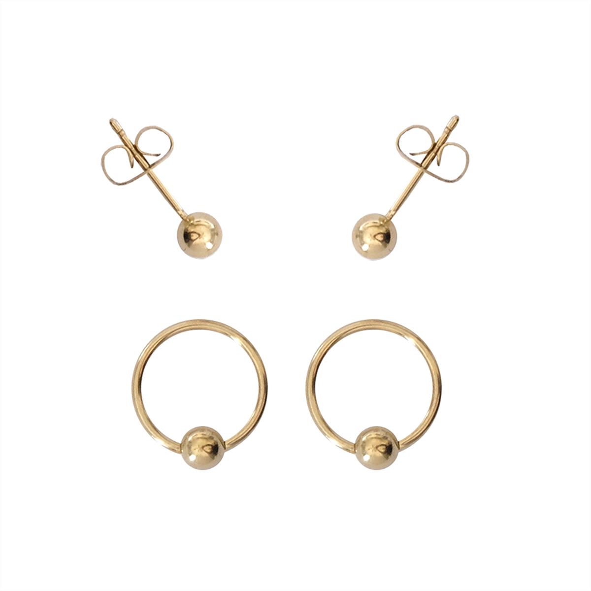 2pk. Gold Plated Bead Ring & Ball Studs Set