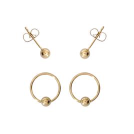 2pk. Gold Plated Bead Ring & Ball Studs Set