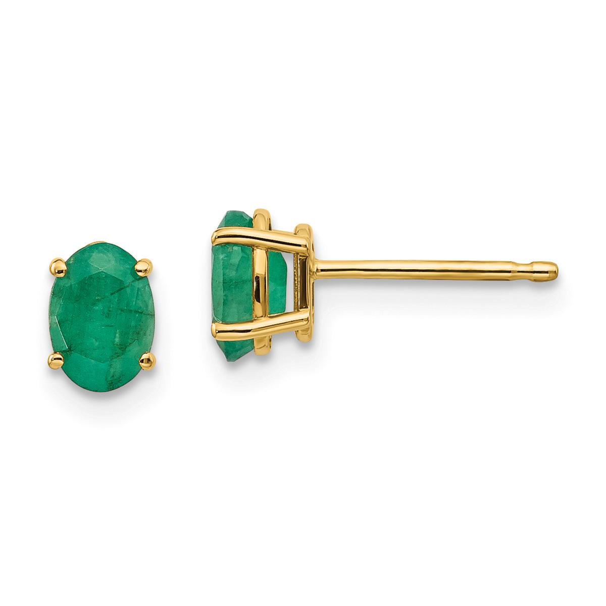Gemstone Classics(tm) Yellow Gold 6mm. Emerald Stud Earrings
