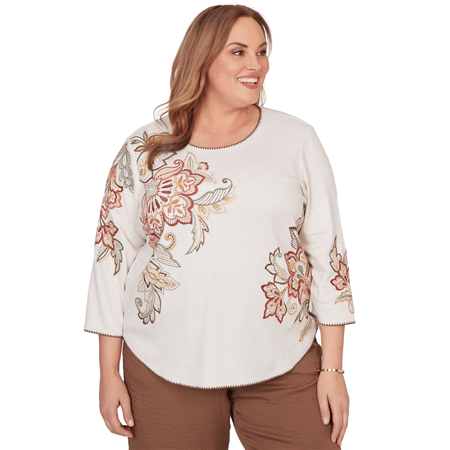 Plus Size Alfred Dunner Spice Market Floral Embroidery Blouse