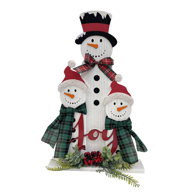 Wooden Snowman Trio With JOY Phrase in Cursive