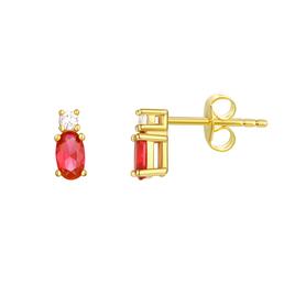 Oval Simulated Ruby July Birthstone Stud Earrings