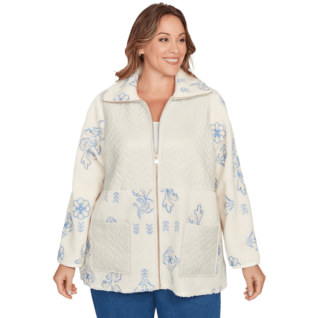 Plus Size Ruby Rd. Hello Holiday Embroidery Quilted Jacket