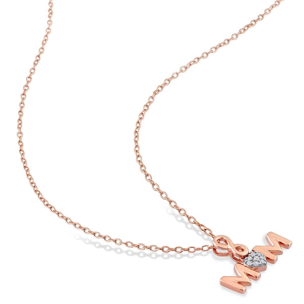 Sophia B Pink Silver 0.03ct. Diamond Accent Mom Chain Necklace