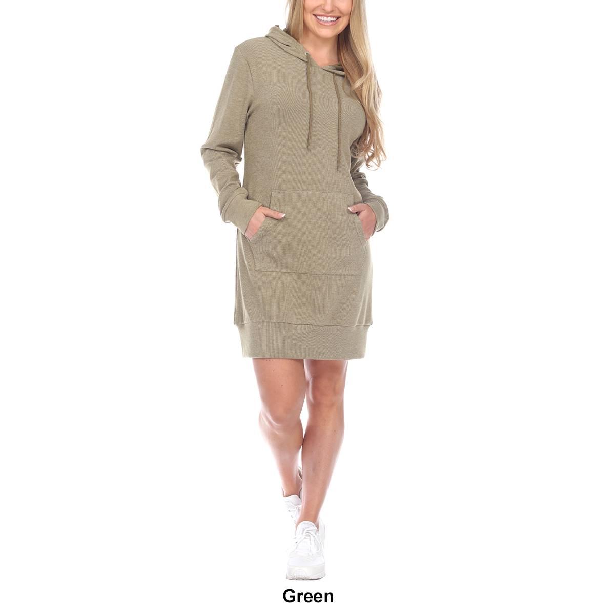 Womens White Mark Long Sleeve Solid Hoodie Sweatshirt Dress