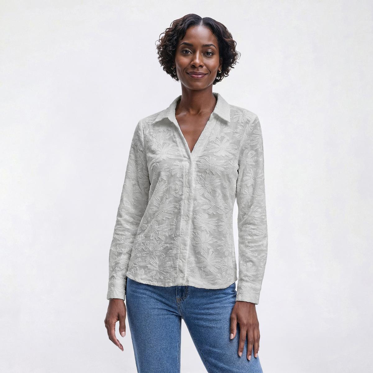 Womens Adrianna Papell Long Sleeve Burnout Floral Blouse