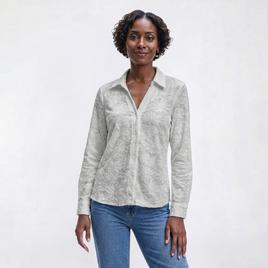 Womens Adrianna Papell Long Sleeve Burnout Floral Blouse