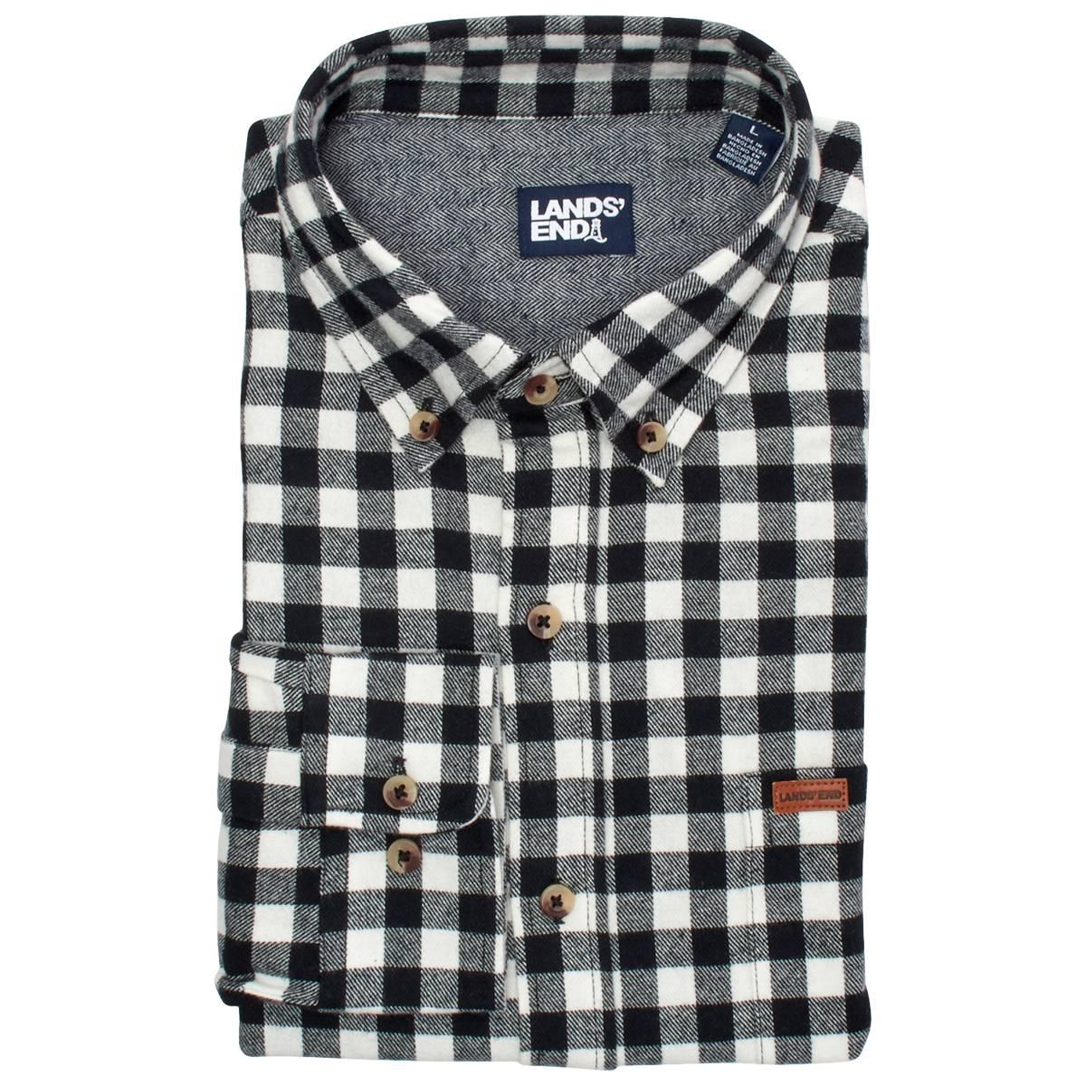Mens Lands End Long Sleeve Flannel Shirt - White/Black