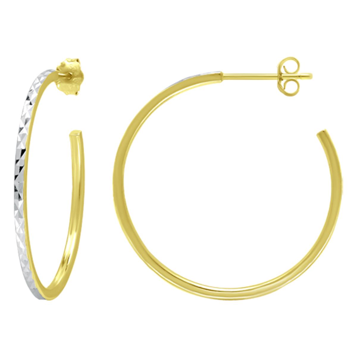 Sterling Silver Two-Tone Diamond Cut 20mm J Hoop Earrings