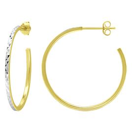 Sterling Silver Two-Tone Diamond Cut 20mm J Hoop Earrings