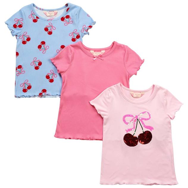 Girls (4-6x) Bkind 3pk. Short Sleeve Cherry Lettuce Hem Tees
