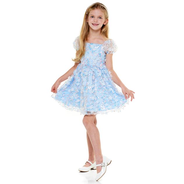 Girls (4-6x) Rare Editions Cap Sleeve 3D Floral Sequin Vine Dress