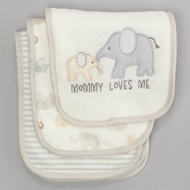 Baby Unisex Le Top® 3pk. Mom Loves Me Elephant Burp Cloths