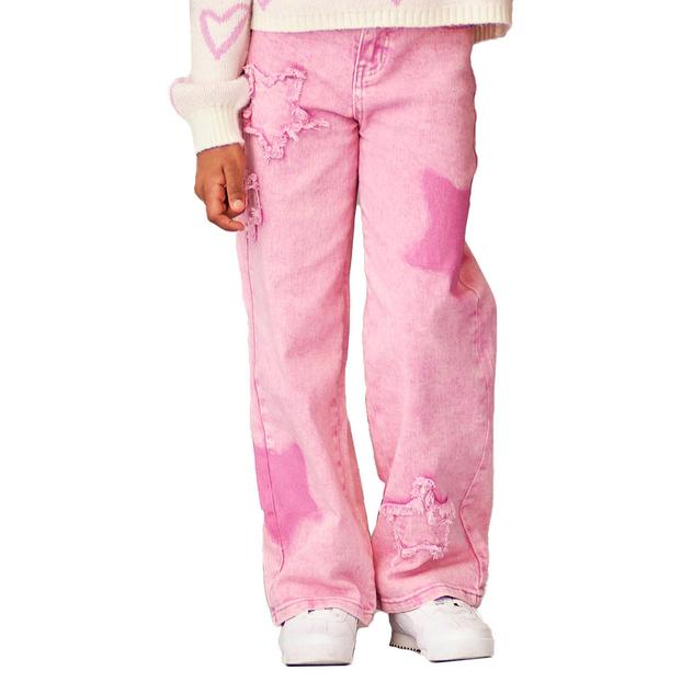 Girls (7-14) YMI® Frayed Star Appliqué Wide Leg Jeans