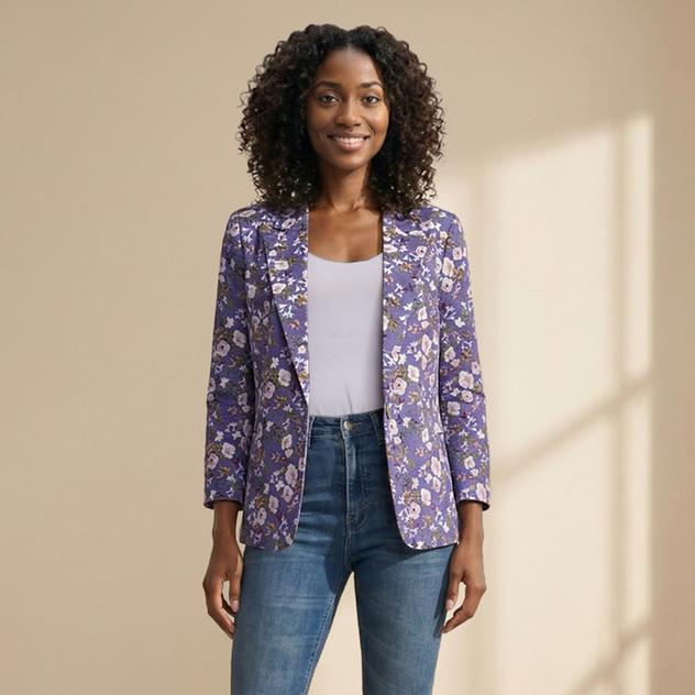 Womens Nicole Miller Long Sleeve One Button Ditsy Floral Blazer