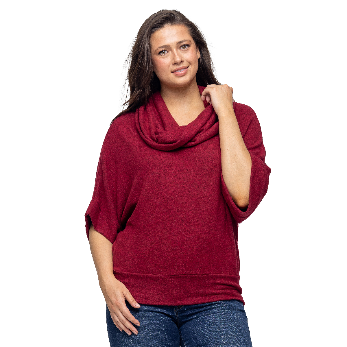 Womens 24/7 Comfort Apparel Cowl Neck Dolman Sleeve Sweater Top