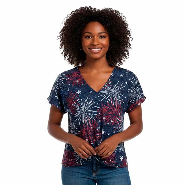 Womens Thomas & Olivia Dolman Sleeve Firework Stars V-Neck Tee