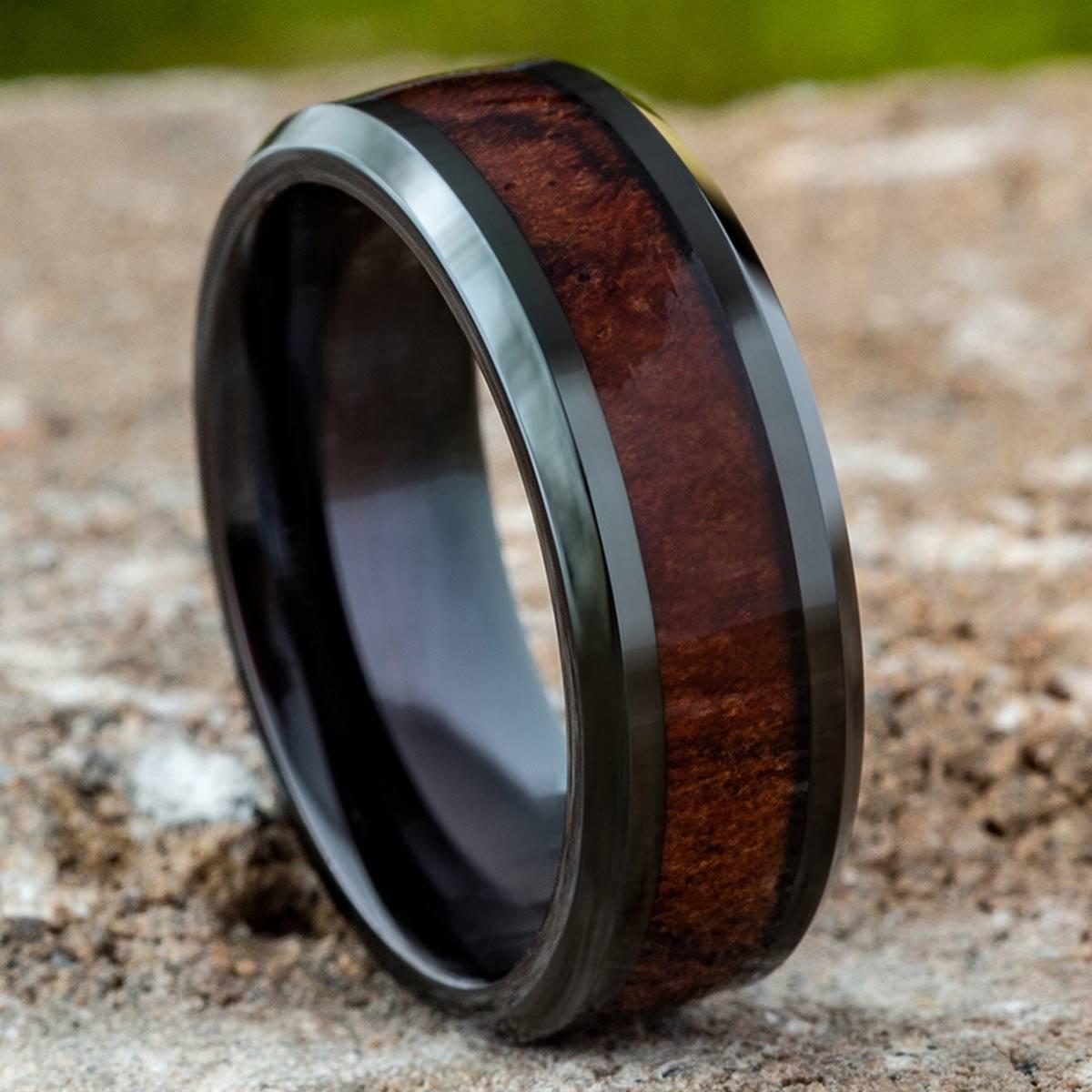 Mens Endless Affection™ 8mm Black Cobalt Rosewood Inlay Band