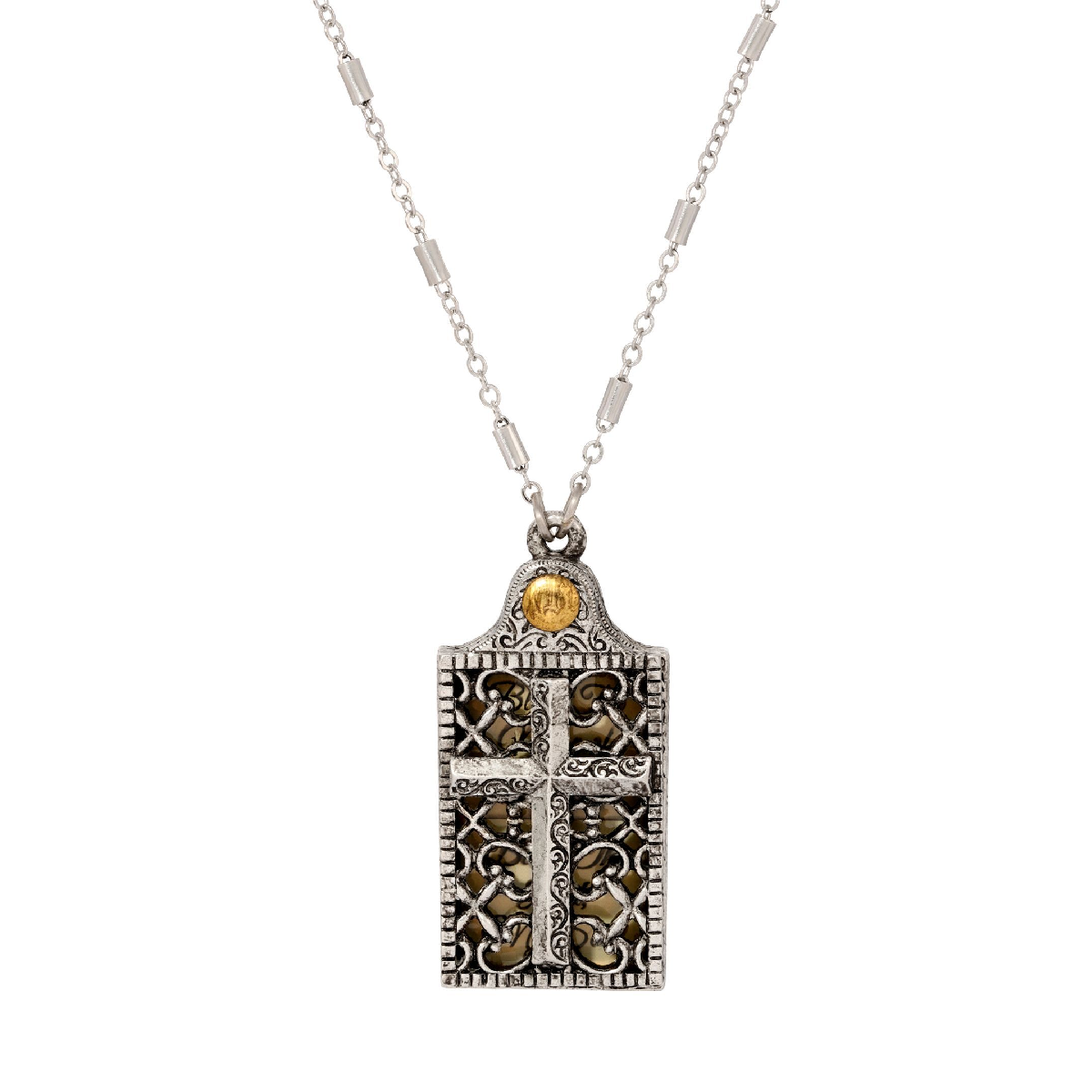 Symbols of Faith ''Bless The Name'' Prayer Cross Locket Necklace