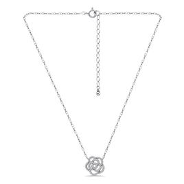 Designs by FMC Sterling Silver CZ Pave Rose Pendant Necklace