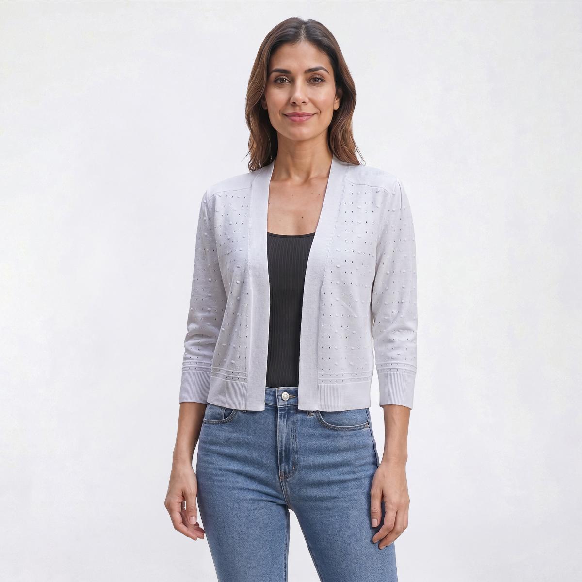 Womens 89th & Madison 3/4 Sleeve Bobble Stitch Cardigan
