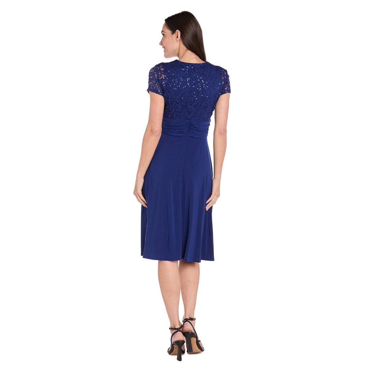 Womens R&M Richards Short Sleeve Lace Modesty A-line Dress