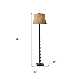 HomeRoots 62in. Brown & Black Floor Lamp With Burlap Shade