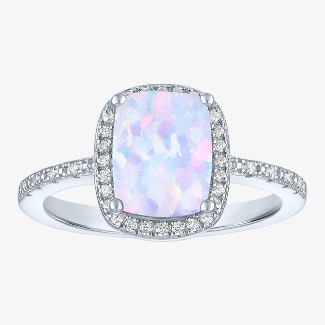 Nova Star® Lab Grown Opal w/ 1/10ctw. Lab Grown Diamond Halo Ring