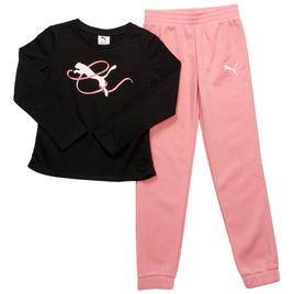 Girls (7-16) Puma(R) Long Sleeve Black Tee w/ Jogger Sweatpants
