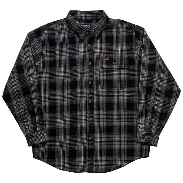Mens Smith's Brawny Flannel Shirt - Black Plaid