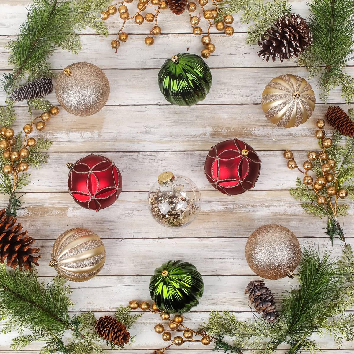 National Tree 13in. Gold, Red, & Green Ball Ornaments - Set of 9