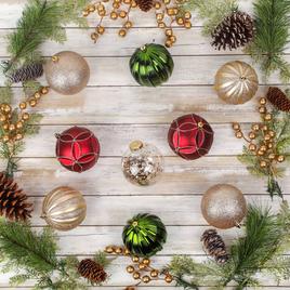 National Tree 13in. Gold, Red, & Green Ball Ornaments - Set of 9