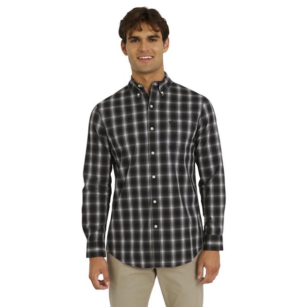 Mens Chaps Long Sleeve Plaid Button Down Shirt - Black Sand