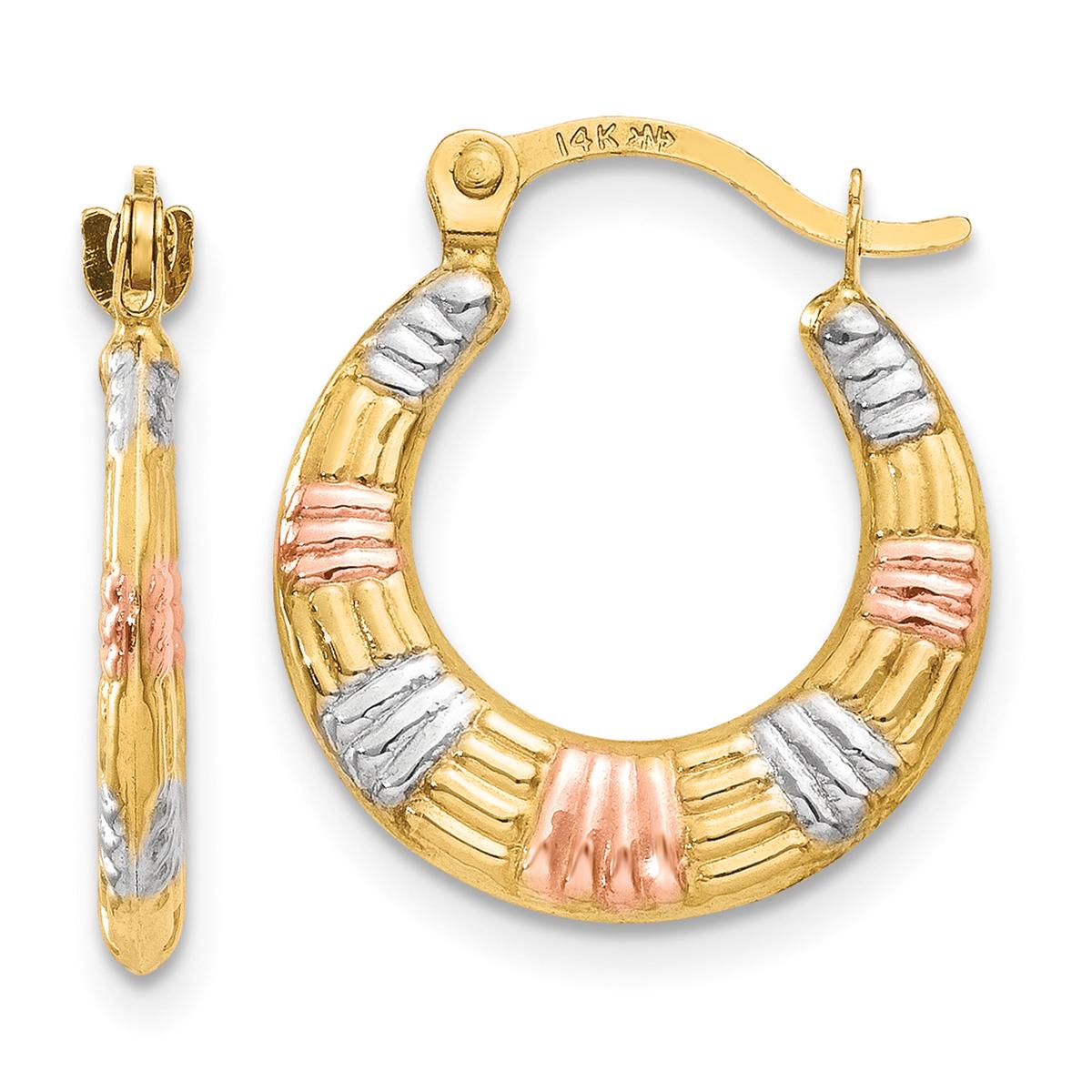 Gold Classics(tm) 14kt. Gold & Rhodium Textured Hoop Earrings