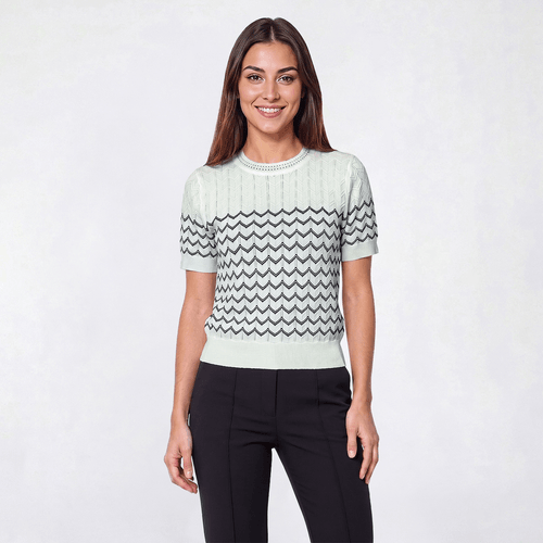 Womens Adrianna Papell Short Sleeve Chevron Pointelle Sweater