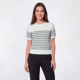 Womens Adrianna Papell Short Sleeve Chevron Pointelle Sweater