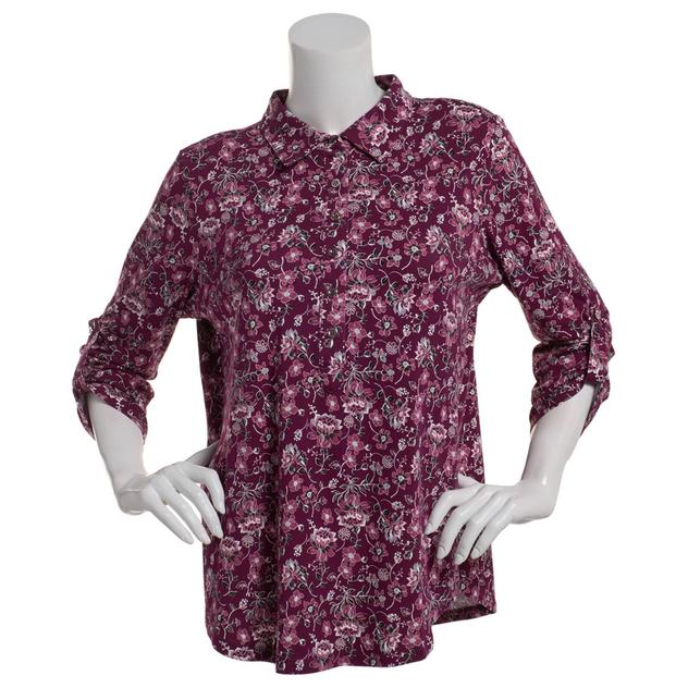 Plus Size Hasting & Smith Floral 3/4 Sleeve Casual Button Down