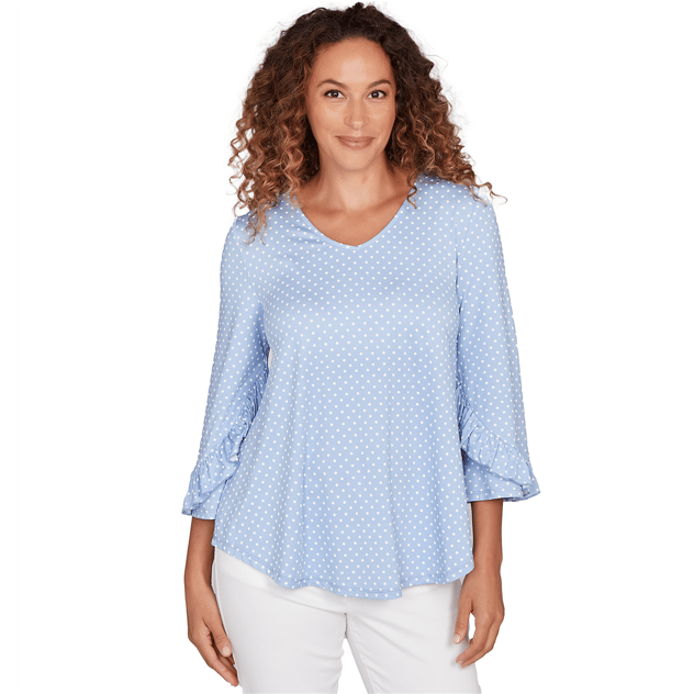 Womens Ruby Rd. California Dreaming Ruffle Sleeve Dot Blouse