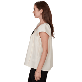 Womens Skye’s the Limit Terra Tropic Solid Pleated Blouse
