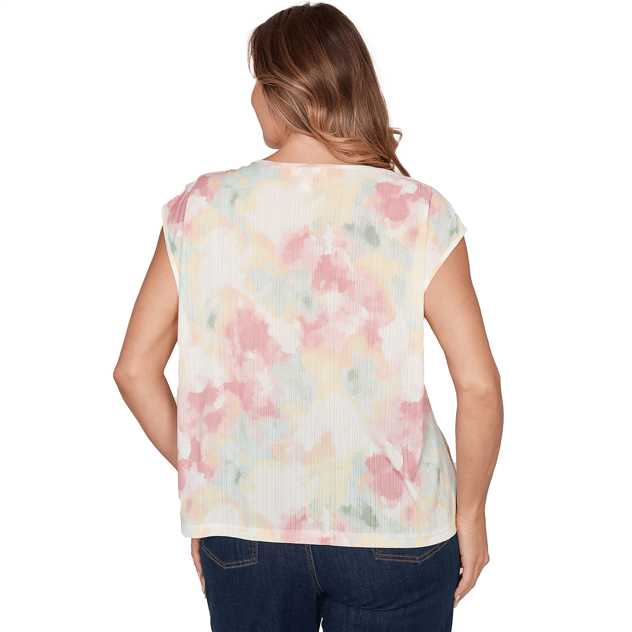 Plus Size Emaline Key Items Cap Sleeve Abstract Watercolor Blouse