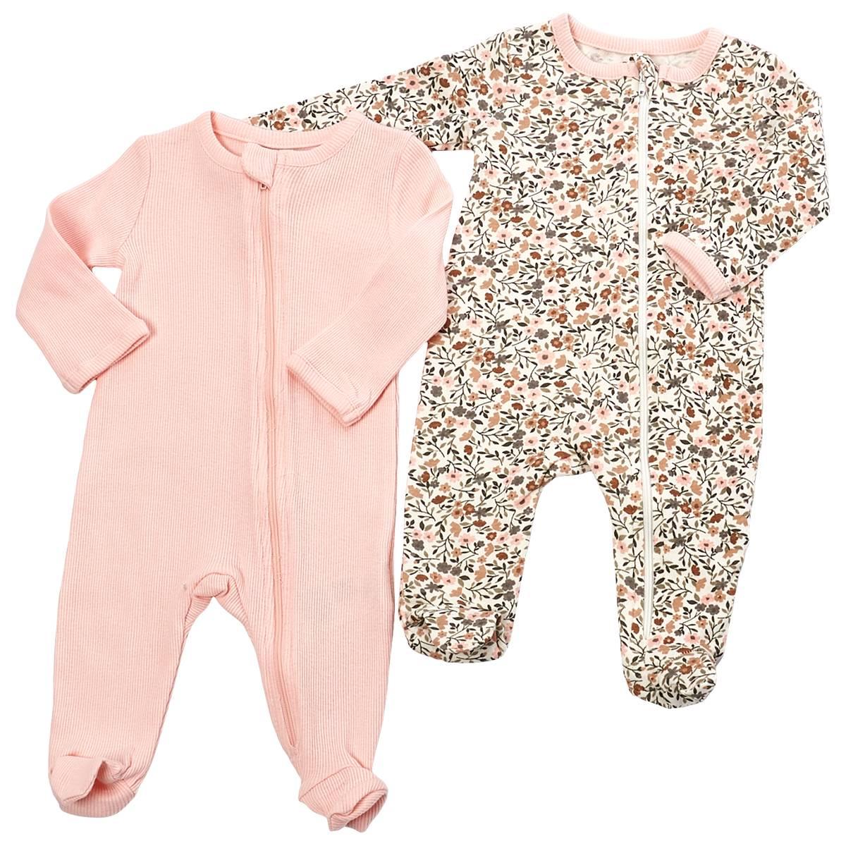 Baby Girl NB-9M) Baby Essentials 2pk. Floral Footie Pajamas