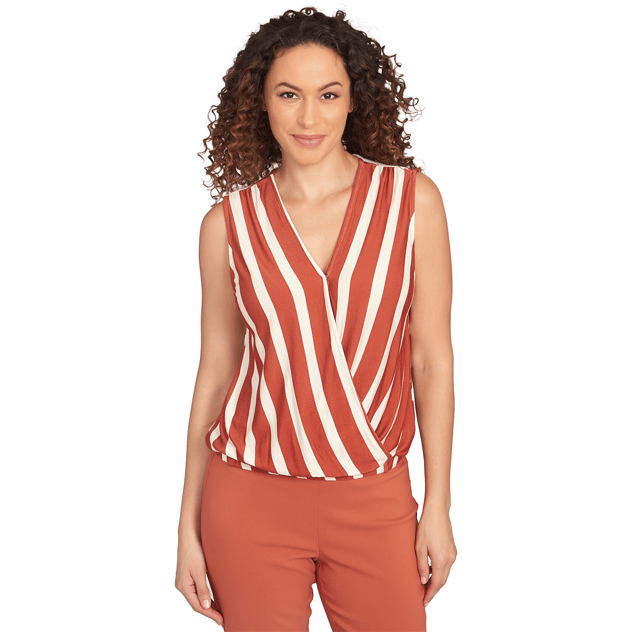 Womens Skye’s the Limit Spicy Graphic Stripe Faux Wrap Blouse