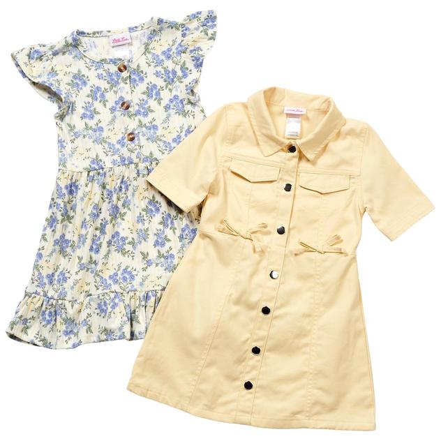 Girls (4-6x) Little Lass® 2pk. Twill Bow & Floral Ribbed Dresses