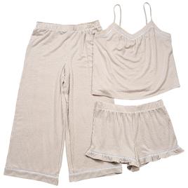 Womens Jaclyn Seersucker Stripe 3pc. Cami/Shorts/Pants Pajama Set