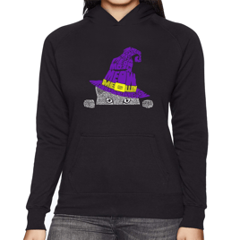 Womens LA Pop Art Peeking Witch Cat - Word Art Hooded Sweatshirt