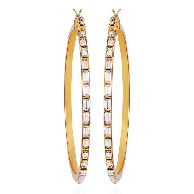 GUESS Gold-Tone Crystal Baguette Hoop Earrings