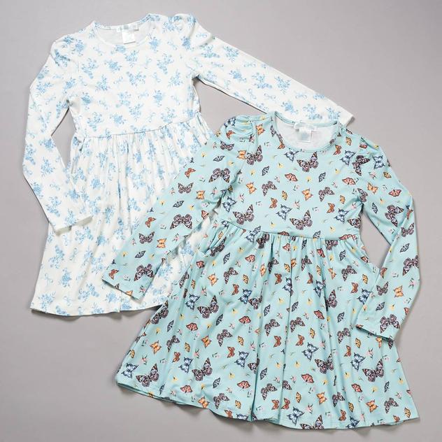 Girls (7-12) Emma & Elsa 2pk. Butterfly & Bow Floral Dresses