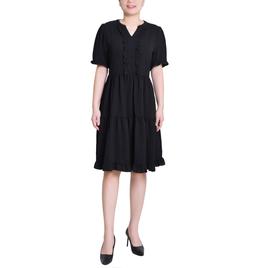 Petite NY Collection Elbow Sleeve Airflow Ruffle Trim Dress